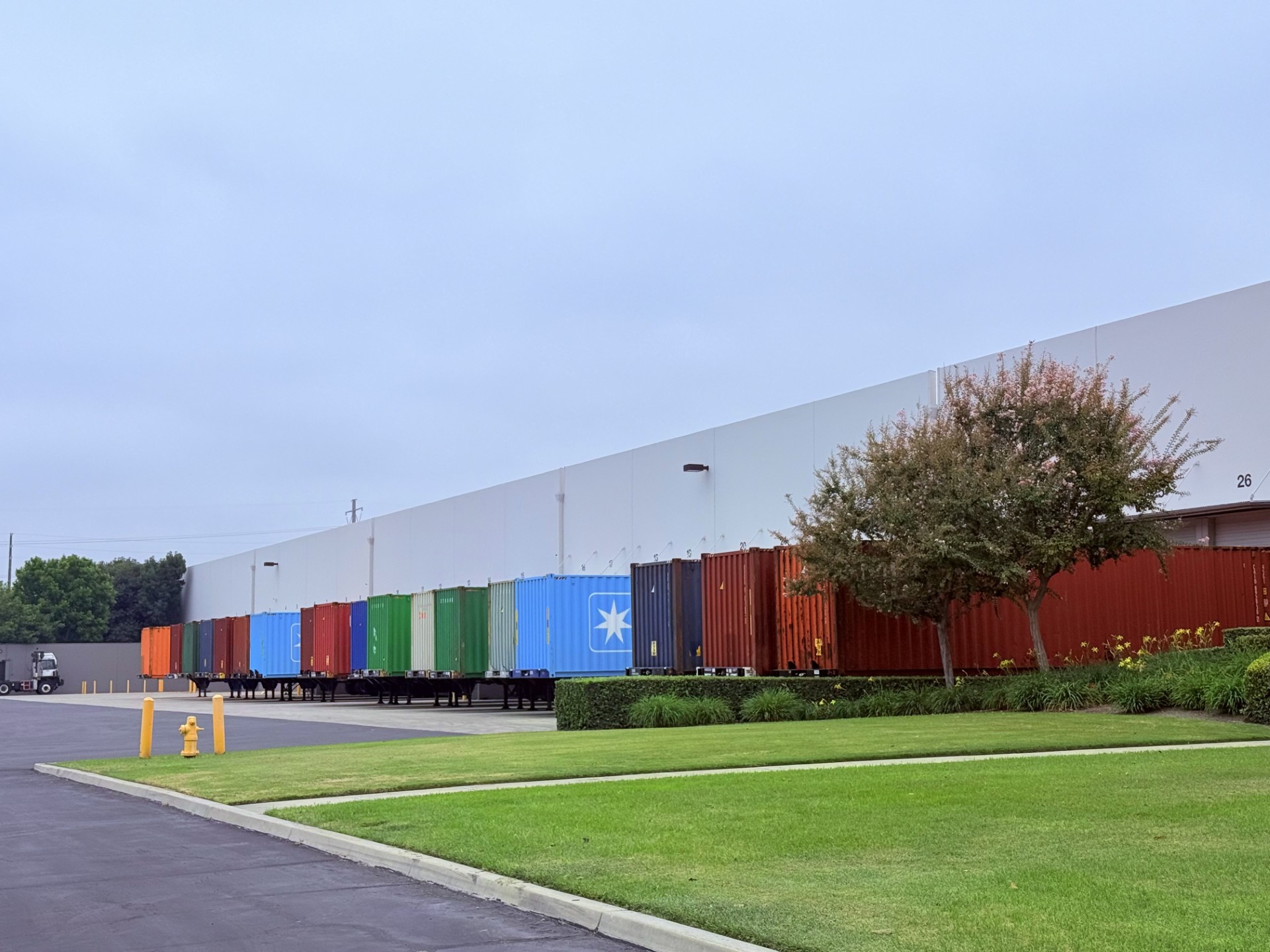 Containers staged outside a U.S. warehouse